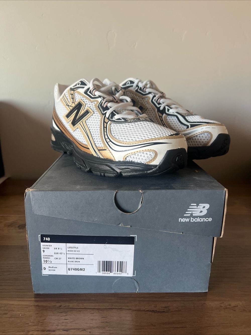New Balance 740 Lifestyle Mens 9 Womens 10.5 White and Brown Athletic Running